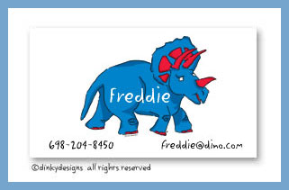 Dinky Designs Stationery Discounted - Blue dinosaur calling cards, personalized