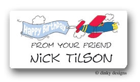 Dinky Designs Stationery Discounted - Airplane with banner calling card stickers personalized