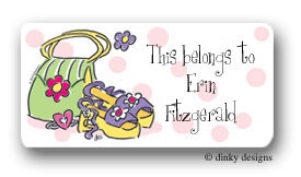 Dinky Designs Stationery Discounted - Girly purse and shoes calling card stickers personalized