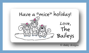 Dinky Designs Stationery Discounted - Three singing mice calling card stickers personalized