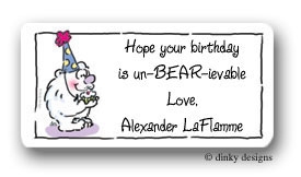 Dinky Designs Stationery Discounted - Bear with present calling card stickers personalized