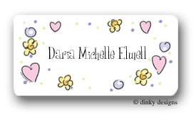 Dinky Designs Stationery Discounted - Pretty pinks and purples calling card stickers personalized