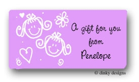Dinky Designs Stationery Discounted - Girls with hearts calling card stickers personalized
