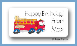 Dinky Designs Stationery Discounted - Fire truck calling card stickers personalized