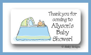 Dinky Designs Stationery Discounted - Boy in bassinet calling card stickers personalized