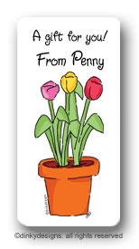 Dinky Designs Stationery Discounted - Potted tulips calling card stickers personalized