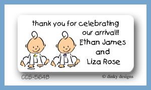 Dinky Designs Stationery Discounted - Baby steps - twins calling card stickers personalized