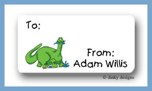 Dinky Designs Stationery Discounted - Green dinosaur calling card stickers, personalized