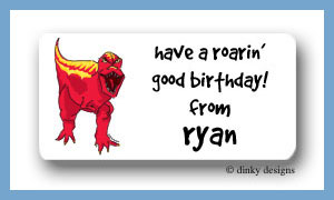 Dinky Designs Stationery Discounted - Red dinosaur calling card stickers personalized