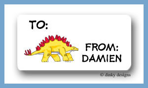 Dinky Designs Stationery Discounted - Yellow dinosaur calling card stickers, personalized
