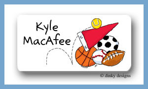 Dinky Designs Stationery Discounted - Sports fanatic calling card stickers, personalized