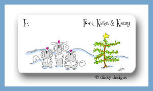 Dinky Designs Stationery Discounted - Three singing mice calling card stickers personalized