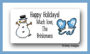 Dinky Designs Stationery Discounted - Snowman & mittens calling card stickers personalized