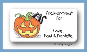 Dinky Designs Stationery Discounted - Jack-o-lantern and kitty calling card stickers personalized
