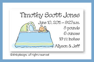 Discounted Dinky Designs Boy in bassinet magnets 3.5