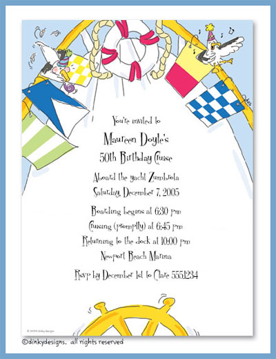 Dinky Designs Stationery Discounted - Yacht & singing seagulls invitations or announcements, personalized
