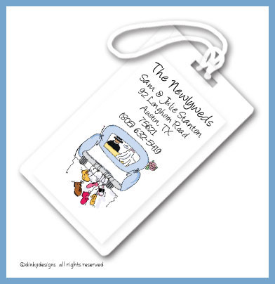 Discounted Dinky Designs Wedding day luggage tags, personalized