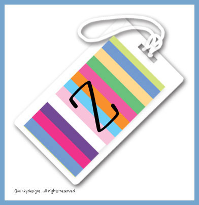 Discounted Dinky Designs Multi-stripes luggage tags on pre-printed cardstock, personalized