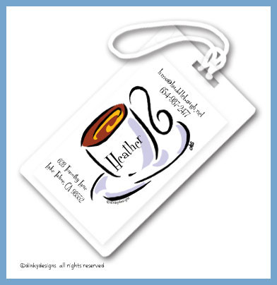 Discounted Dinky Designs Coffee talk, too luggage tags, personalized