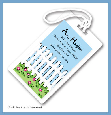 Discounted Dinky Designs Picket pasture luggage tags on pre-printed cardstock, personalized