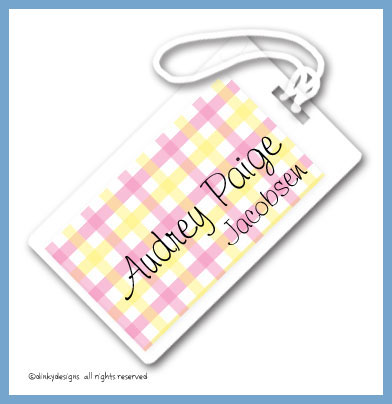Discounted Dinky Designs Everything nice luggage tags on pre-printed cardstock, personalized