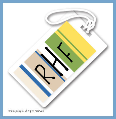 Discounted Dinky Designs Khaki parade luggage tags on pre-printed cardstock, personalized