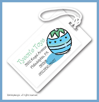 Discounted Dinky Designs Super ball luggage tags, personalized
