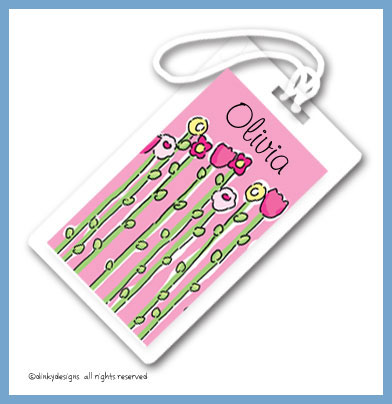 Discounted Dinky Designs Petal pushers luggage tags on pre-printed cardstock, personalized