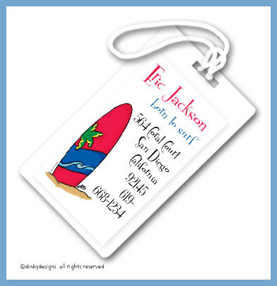 Discounted Dinky Designs Woody surf luggage tags, personalized