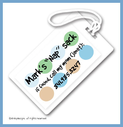 Discounted Dinky Designs Peek-a-blue dots luggage tags, personalized