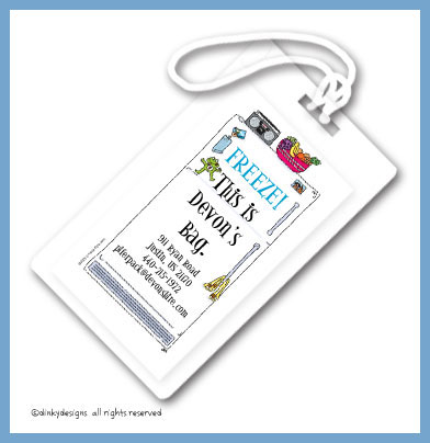 Discounted Dinky Designs Freezer door posting luggage tags, personalized