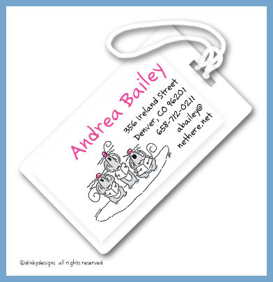 Discounted Dinky Designs Three singing mice luggage tags, personalized