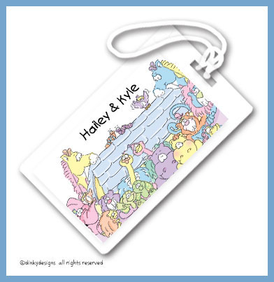 Discounted Dinky Designs Noah's two by two luggage tags on pre-printed cardstock, personalized