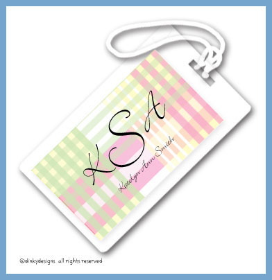 Discounted Dinky Designs Preppy plaid luggage tags pre-printed cardstock, personalized