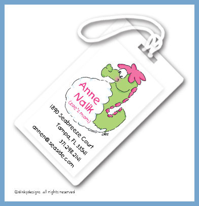 Discounted Dinky Designs Charlie the seahorse luggage tags, personalized