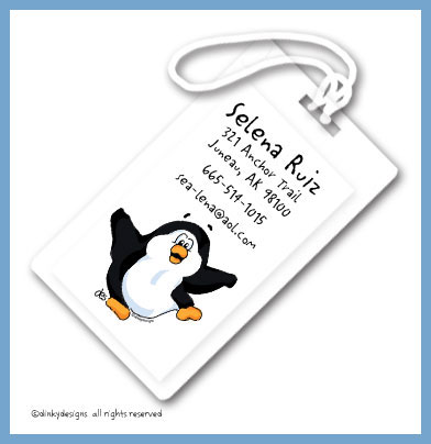 Discounted Dinky Designs Poppy the penguin luggage tags, personalized
