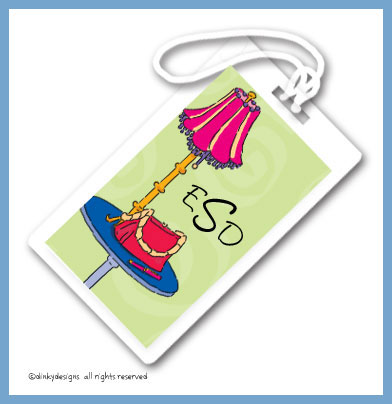 Discounted Dinky Designs Cafe purse luggage tags on pre-printed cardstock, personalized