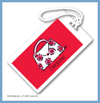 Discounted Dinky Designs Posie pocketbook luggage tags on pre-printed cardstock, personalized