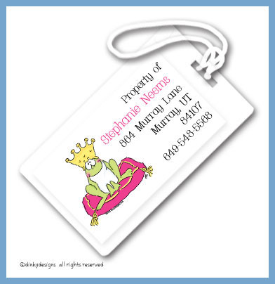 Discounted Dinky Designs Frog prince luggage tags, personalized