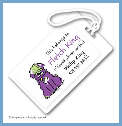 Discounted Dinky Designs Fletch who refuses to fetch luggage tags, personalized