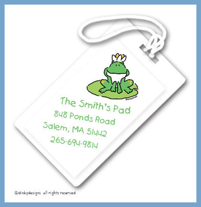 Discounted Dinky Designs Garret the frog luggage tags, personalized