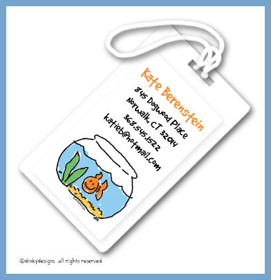 Discounted Dinky Designs Finnian the goldfish luggage tags, personalized