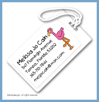 Discounted Dinky Designs Sylvester the flamingo luggage tags, personalized