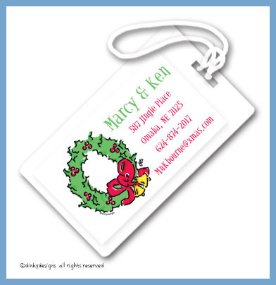 Discounted Dinky Designs Christmas wreath luggage tags, personalized