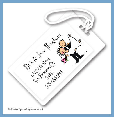 Discounted Dinky Designs Bridal dick and jane luggage tags, personalized
