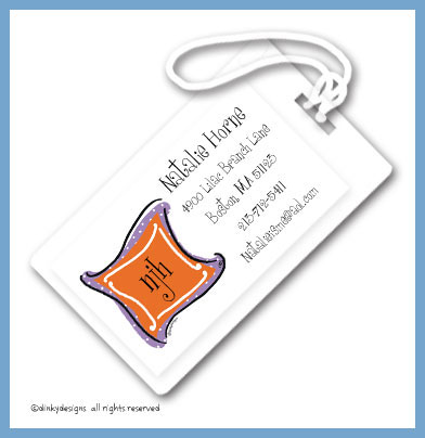 Discounted Dinky Designs Grape n' orange monogram luggage tags, personalized
