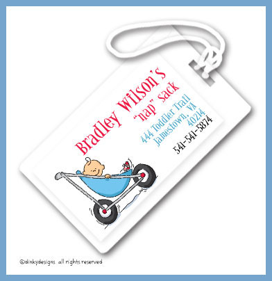 Discounted Dinky Designs Stroller rides - boy luggage tags, personalized