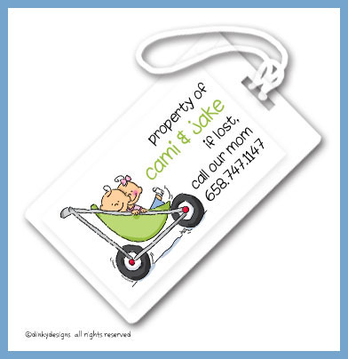Discounted Dinky Designs Stroller rides - boy/girl luggage tags, personalized