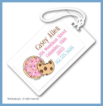 Discounted Dinky Designs Cookies, sprinkle & chip luggage tags, personalized