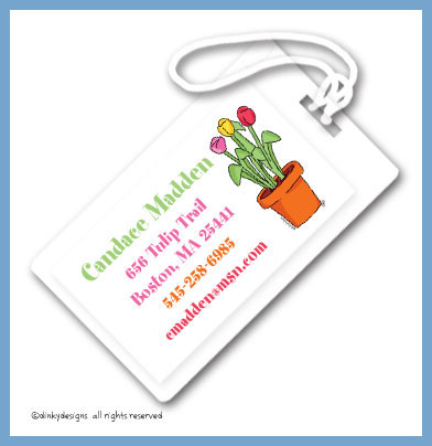 Discounted Dinky Designs Potted tulips luggage tags, personalized